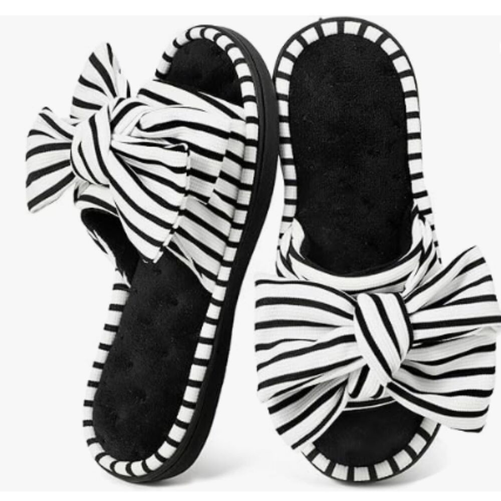Black & White Striped memory foam house shoes